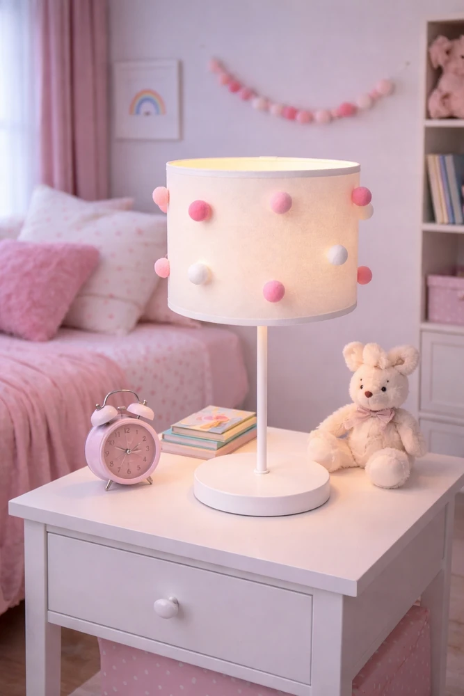 Skylighting Naktinė lempa STOŁOWA DZIECIĘCA ABAŻUR POMPONY LED EDISON E27 RÓŻOWA