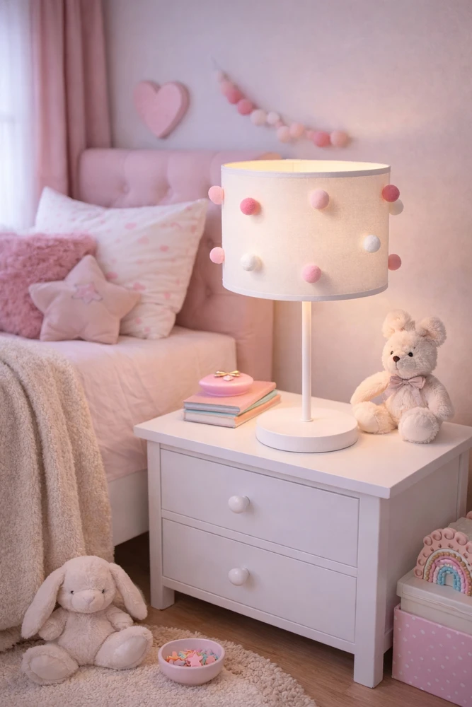 Skylighting Naktinė lempa STOŁOWA DZIECIĘCA ABAŻUR POMPONY LED EDISON E27 RÓŻOWA