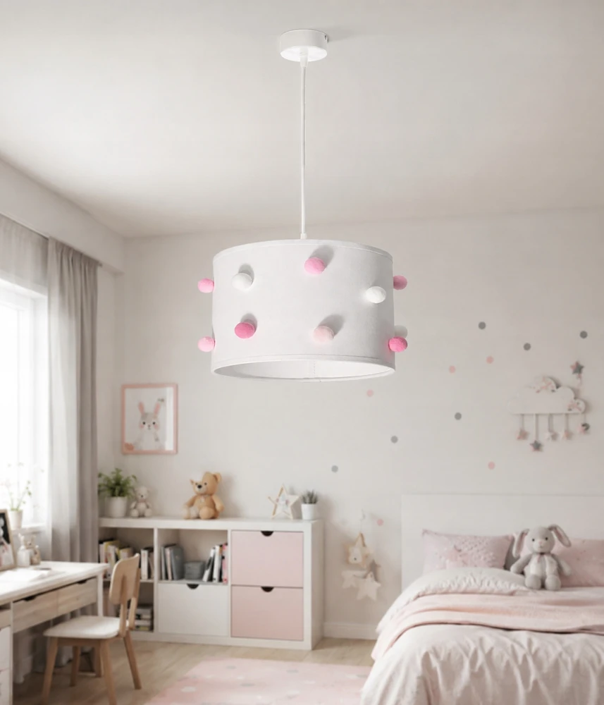 Skylighting NOWOCZESNA LAMPA SUFITOWA WISZĄCA DZIECIĘCA ABAŻUR 30CM POMPONY LED E27