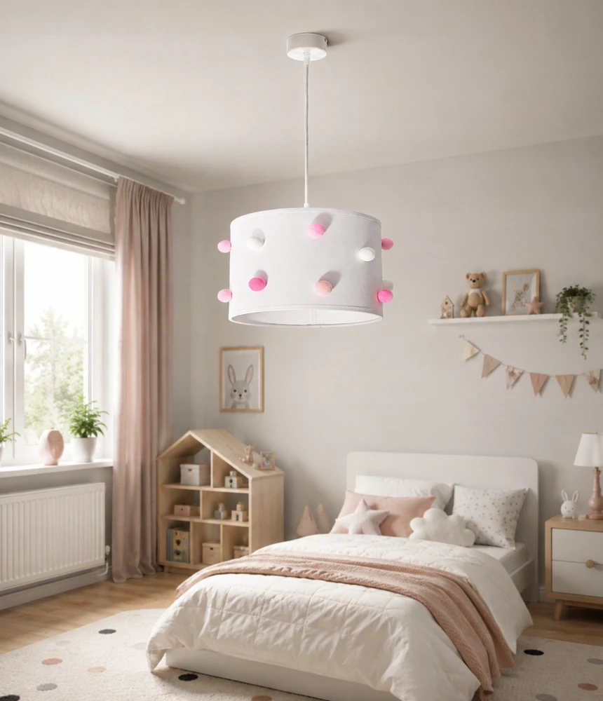 Skylighting NOWOCZESNA LAMPA SUFITOWA WISZĄCA DZIECIĘCA ABAŻUR 30CM POMPONY LED E27