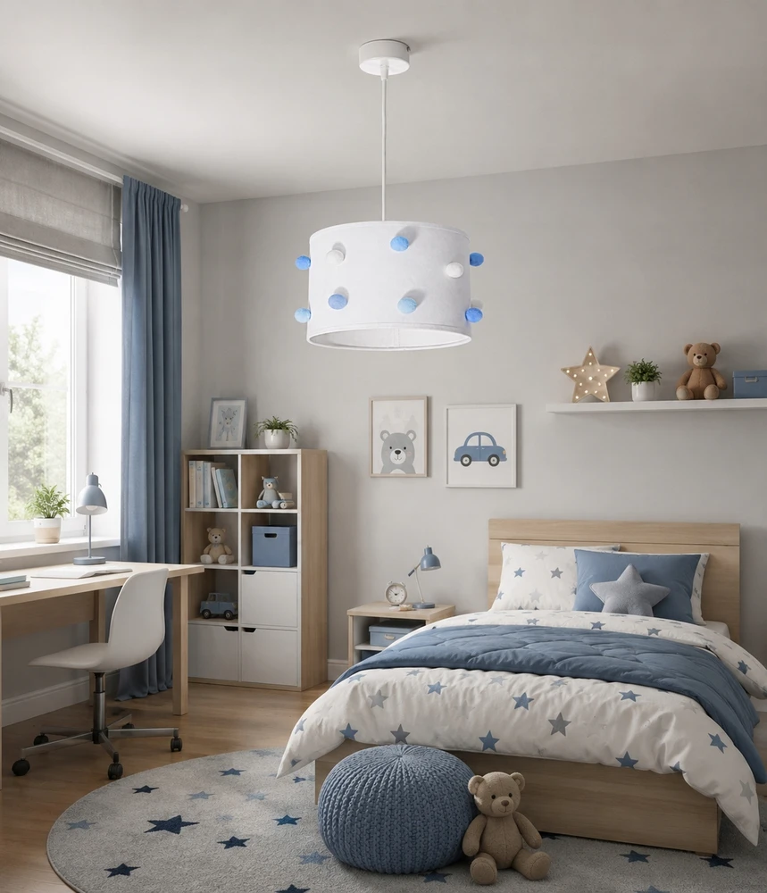 Skylighting NOWOCZESNA LAMPA SUFITOWA WISZĄCA DZIECIĘCA ABAŻUR 30CM POMPONY LED E27
