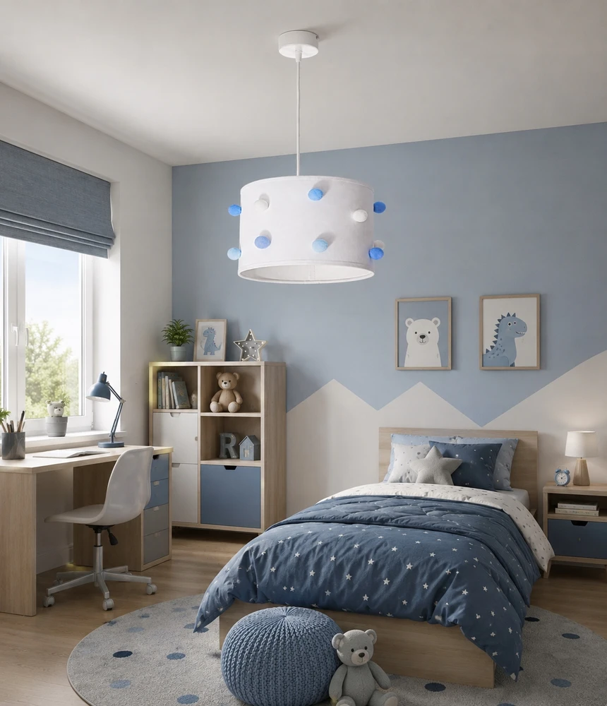Skylighting NOWOCZESNA LAMPA SUFITOWA WISZĄCA DZIECIĘCA ABAŻUR 30CM POMPONY LED E27