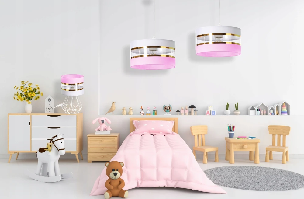 Skylighting VAIKŲ MERGAITĖS pakabinama lempa BALTOS RAUŽOS AUKSO JUOSTOS EDISON LED E27