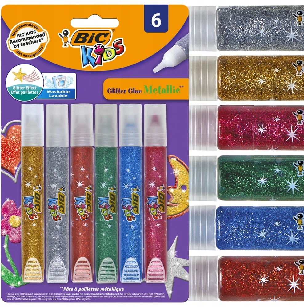 Skystieji klijai Bic Kids metalic, blizgūs, 63 g, 6 vnt
