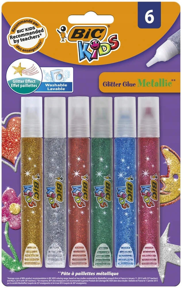 Skystieji klijai Bic Kids metalic, blizgūs, 63 g, 6 vnt