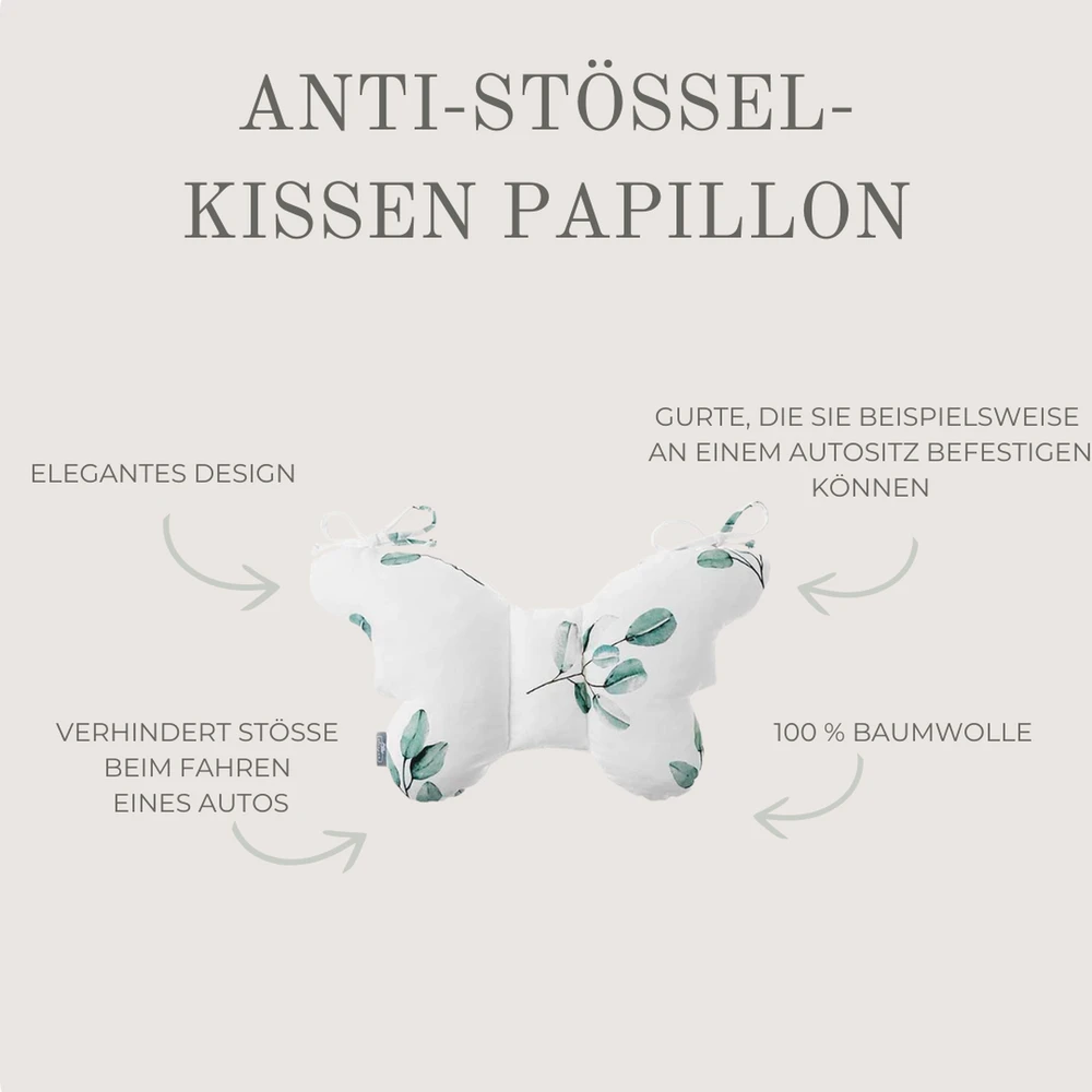 Sleepee Anti-Shock kūdikių pagalvė drugelių vežimėliui, balta medvilnė
