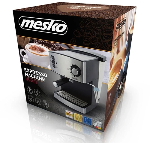 Kavos aparatas Mesko | Espresso Aparatas | MS 4403 | Slėgis 15 bar | Su pieno plakikliu | Semi-automatinis | 850 W | Nerūdijantis plienas/Juodas