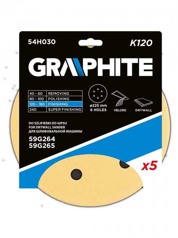 Šlifavimo diskai GRAPHITE 54H030, 225 mm, K120, 5 vnt.