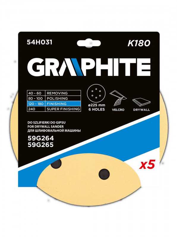 Šlifavimo diskai GRAPHITE 54H031 - 225 mm, K180, 5 vnt., su lipduku