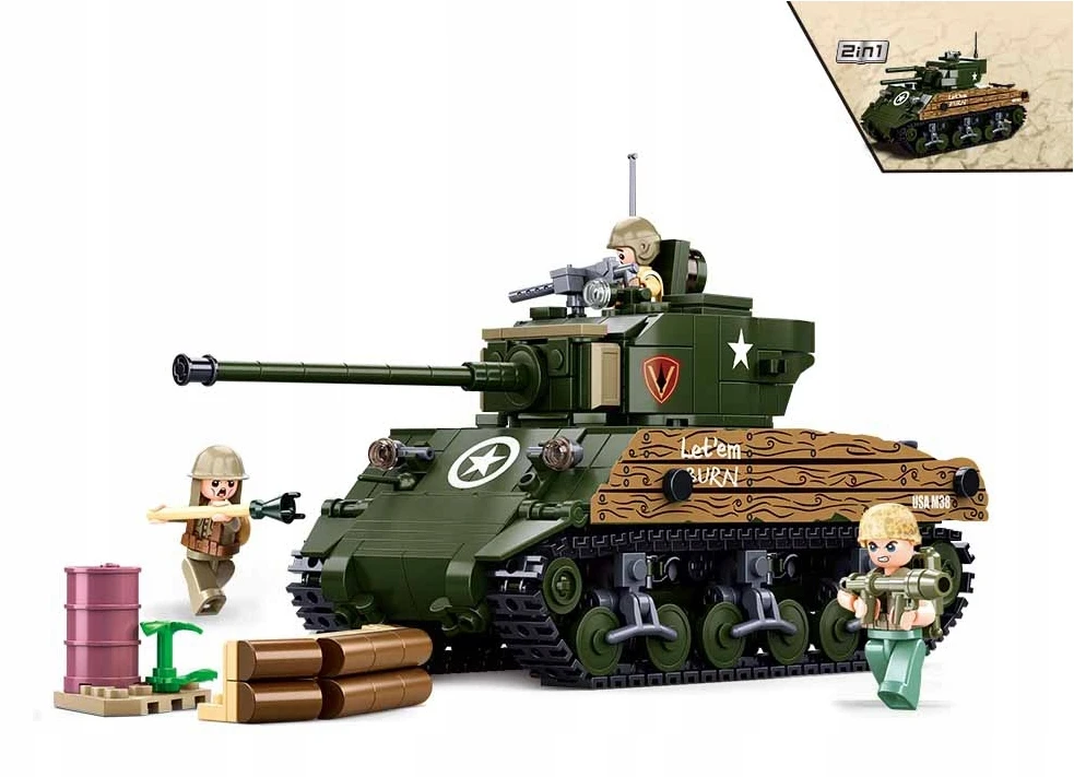 Sluban Blocks Sherman Tank Military 2in1 715 vnt.