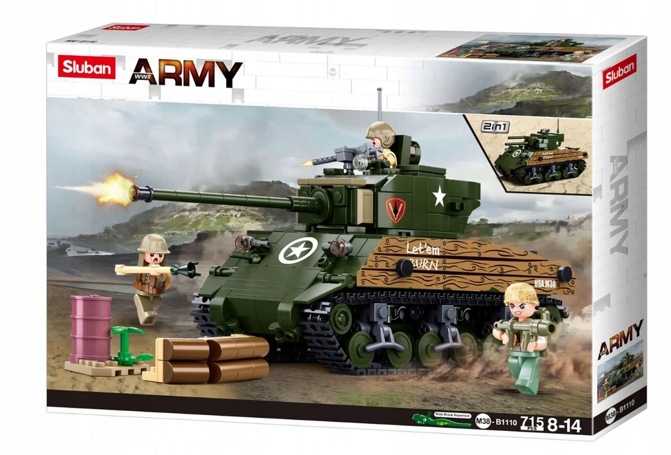 Sluban Blocks Sherman Tank Military 2in1 715 vnt.