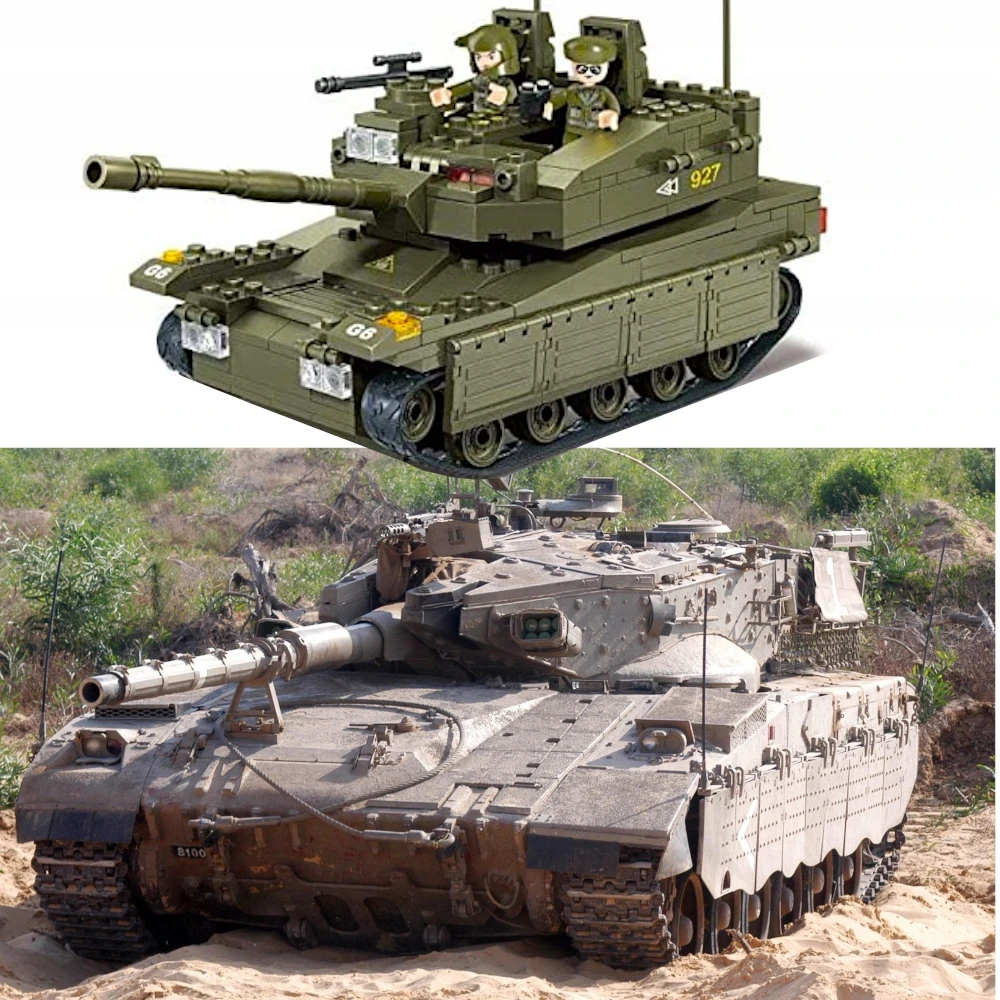 Sluban BLOKAS IZRAELI TANKAS MERKAVA MK. I/II 344EL. + 5 KARINIO JUDĖJIMO FIGURINĖS.