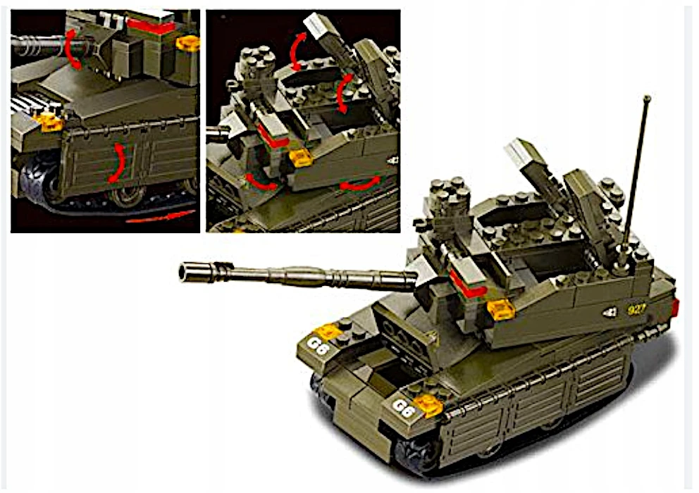 Sluban BLOKAS IZRAELI TANKAS MERKAVA MK. I/II 344EL. + 5 KARINIO JUDĖJIMO FIGURINĖS.