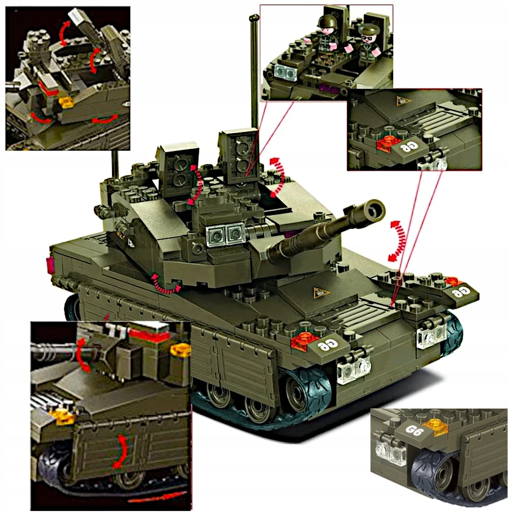 Sluban BLOKAS IZRAELI TANKAS MERKAVA MK. I/II 344EL. + 5 KARINIO JUDĖJIMO FIGURINĖS.
