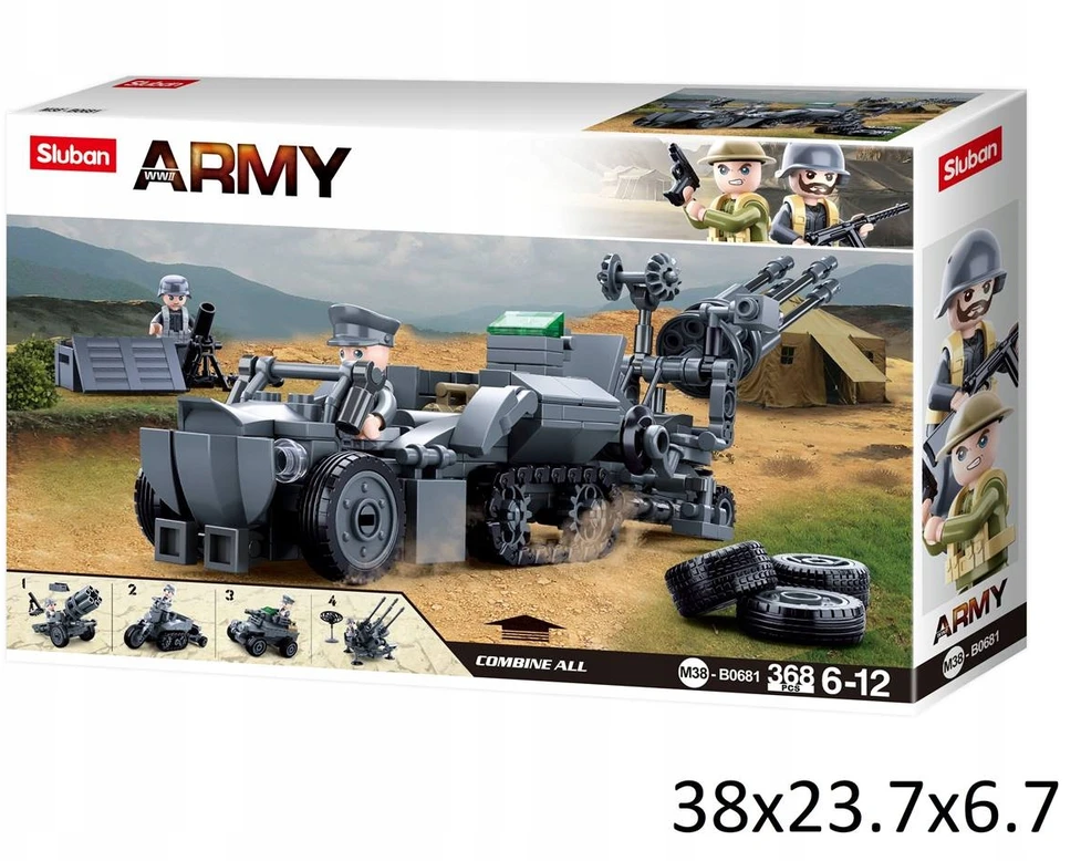 Sluban Construction Bricks II pasaulinio karo armijos šarvuočiai 368 el Vaikų diena