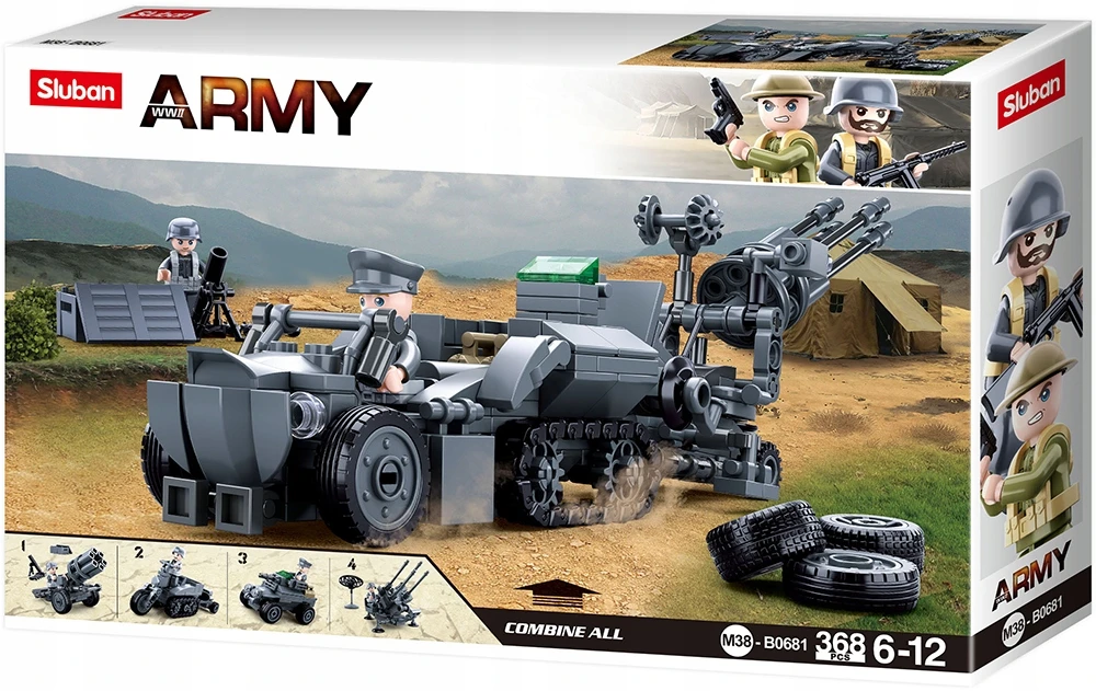 Sluban Construction Bricks II pasaulinio karo armijos šarvuočiai 368 el Vaikų diena