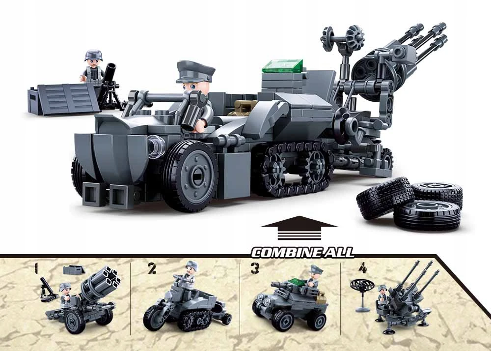 Sluban Construction Bricks II pasaulinio karo armijos šarvuočiai 368 el Vaikų diena