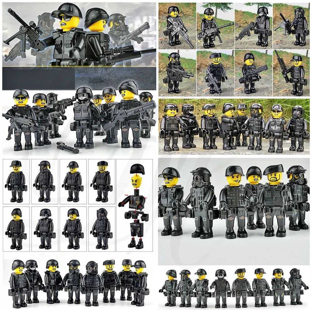 Sluban FIGURINES 0047 SWAT x8 armijos policija blokuoja armijos figūrų karių ginklus
