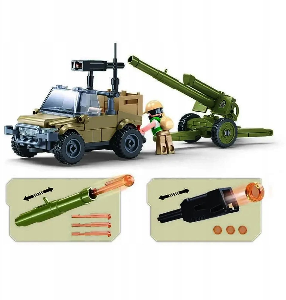 Sluban Jeep statybiniai blokai su figūrine patranka 134 vnt Vaikų diena