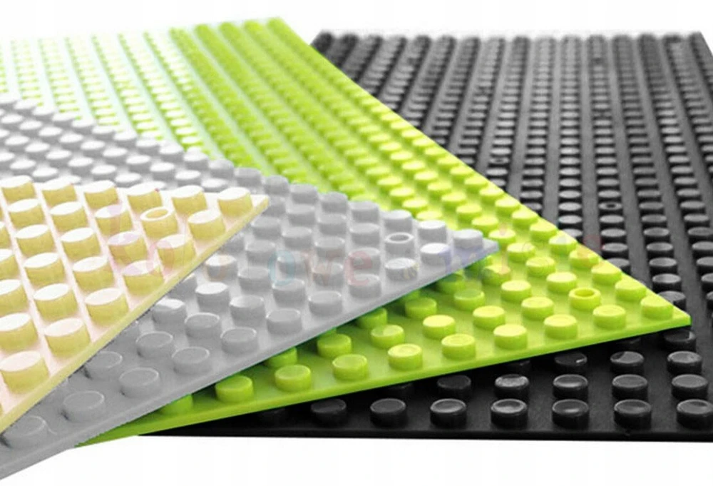 Sluban PILKA PLOKŠTELĖ - statybiniai blokeliai plytelės 32x32 figūrėlės žalia pilka didelė