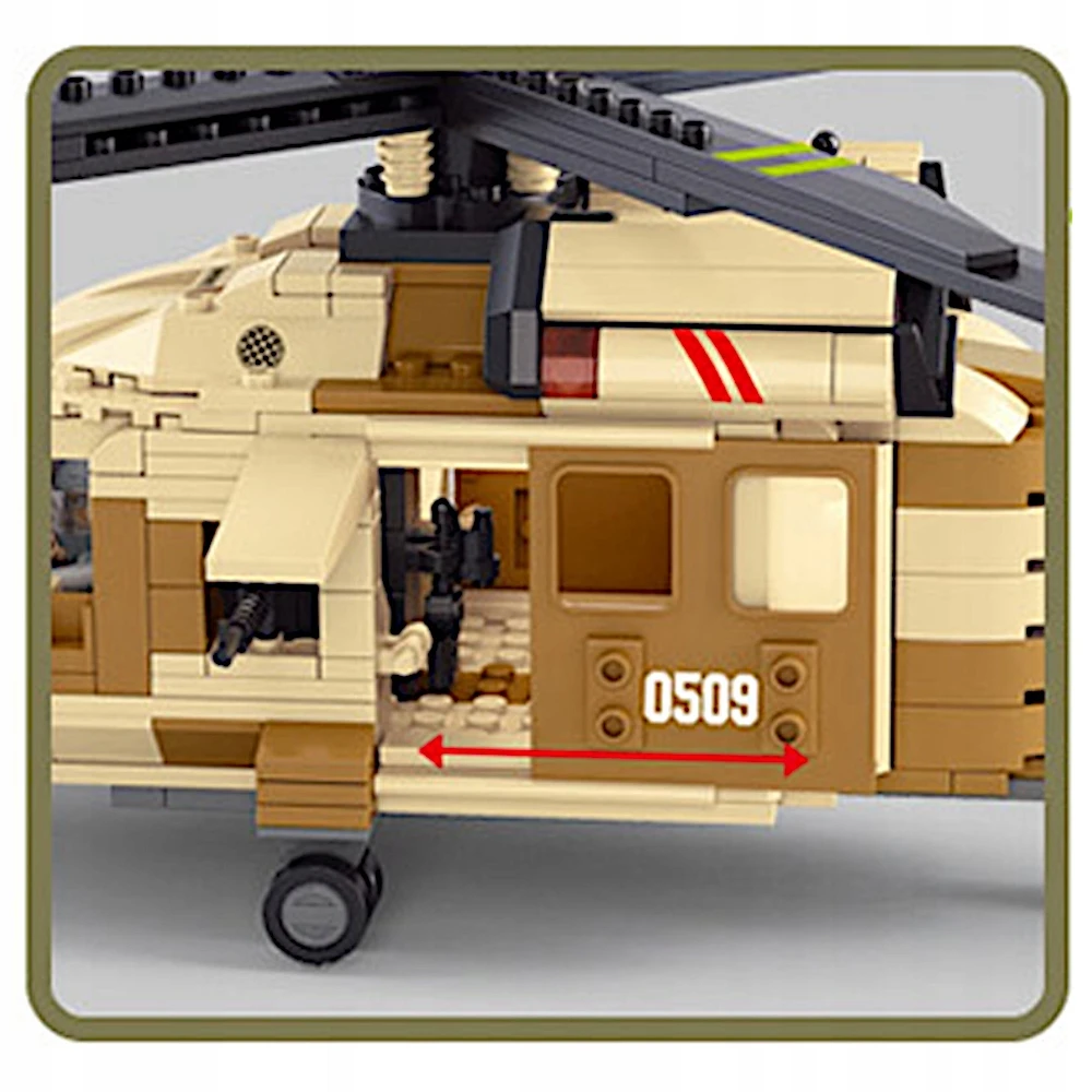 Sluban Plytos Sikorsky UH-60 Juodas Hawk Helicopter 439 vnt. + 4 ARMY figūrėlės