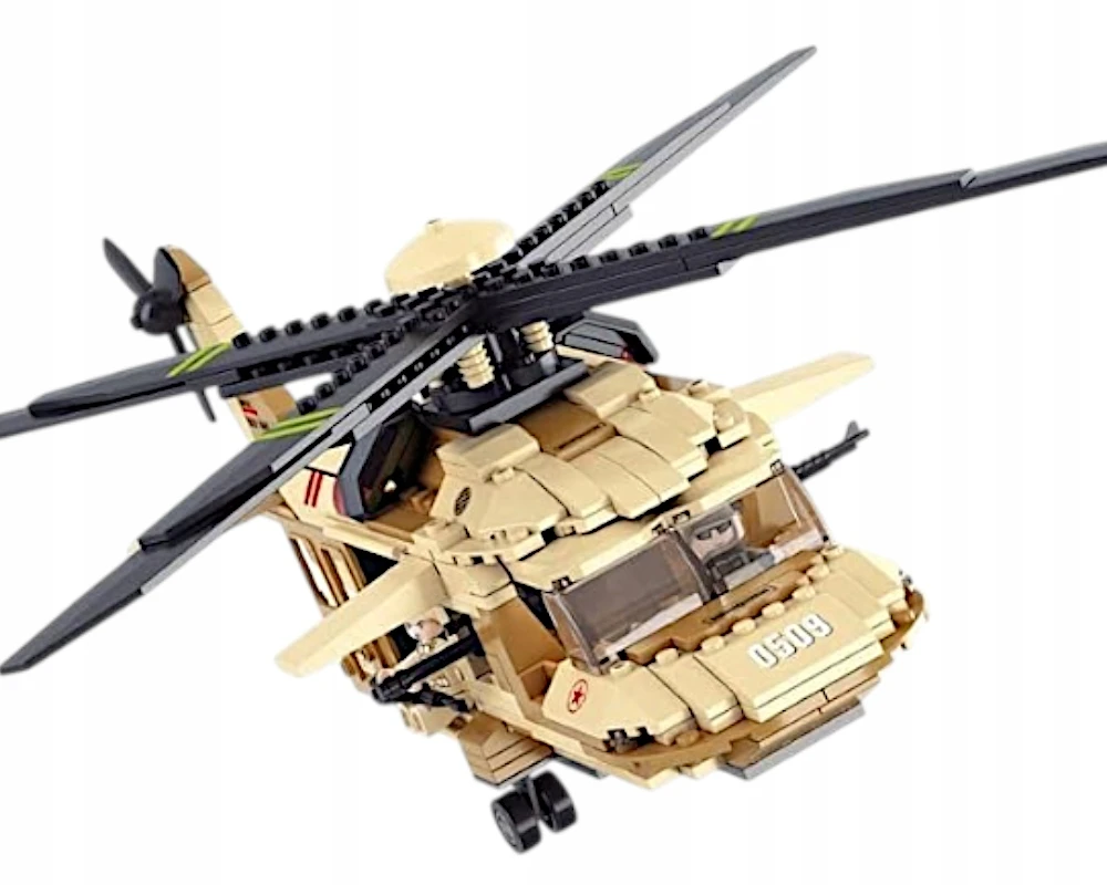 Sluban Plytos Sikorsky UH-60 Juodas Hawk Helicopter 439 vnt. + 4 ARMY figūrėlės