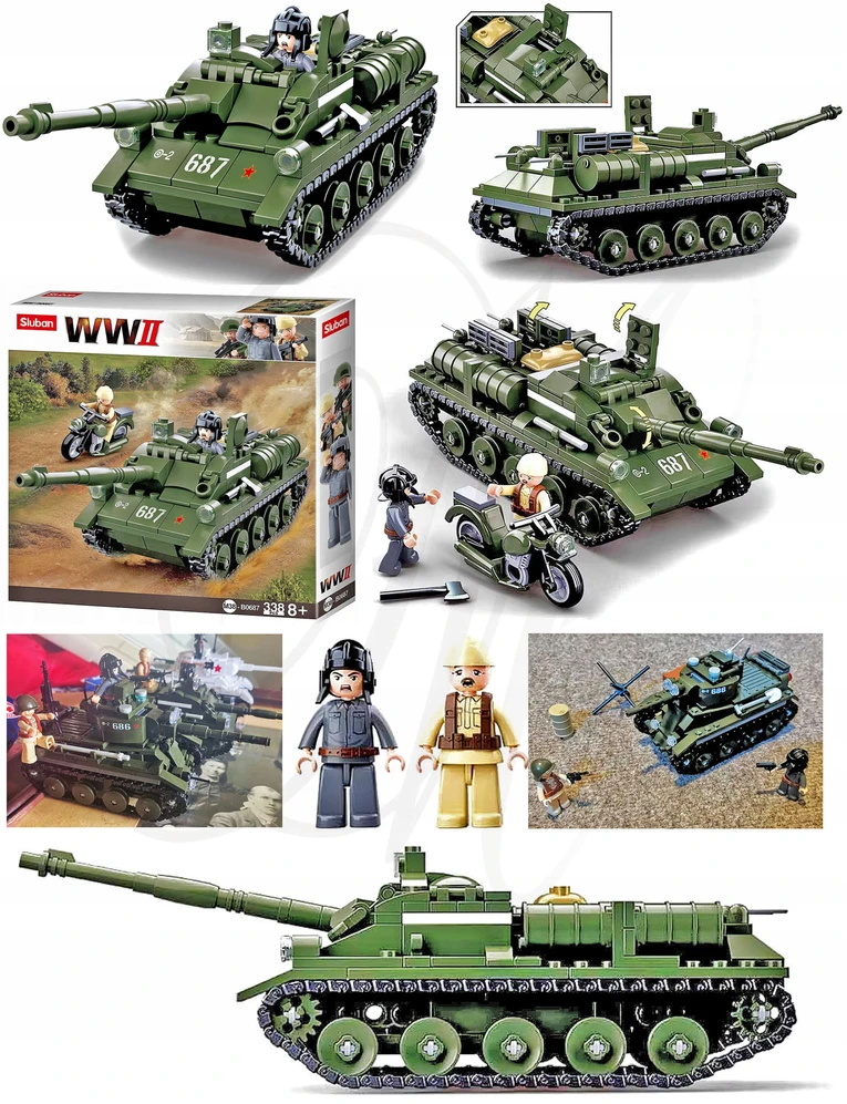 Sluban TANK 0687 + MOTOR blokuoja ginklus figūras ginklus armiją plokštelinius ginklus armiją