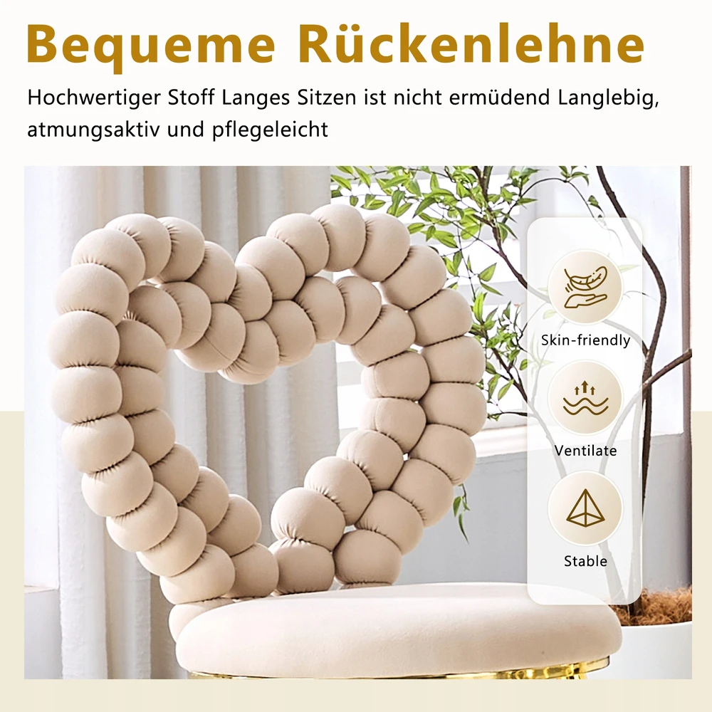 Smėlio spalvos aksominės kėdės (2 vnt.), auksinės kojos