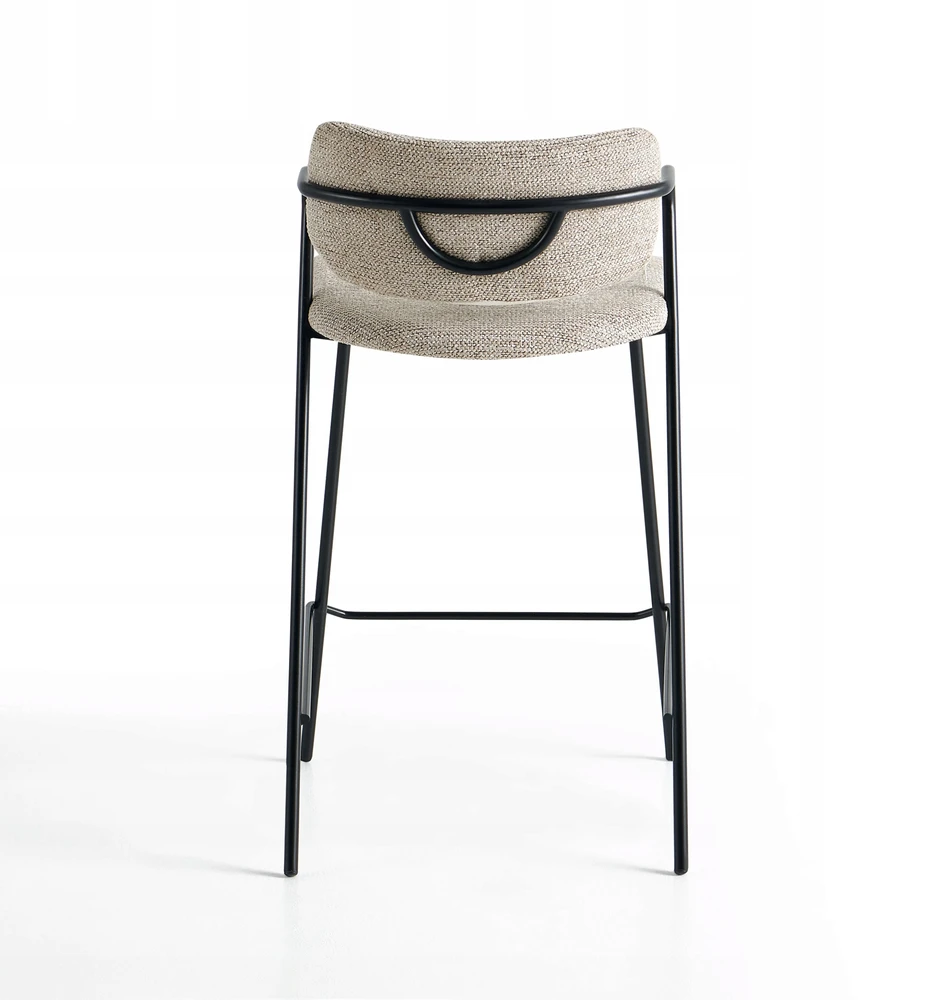 Smėlio spalvos Modern Loft minkšta baro kėdė, juodos metalinės kojos