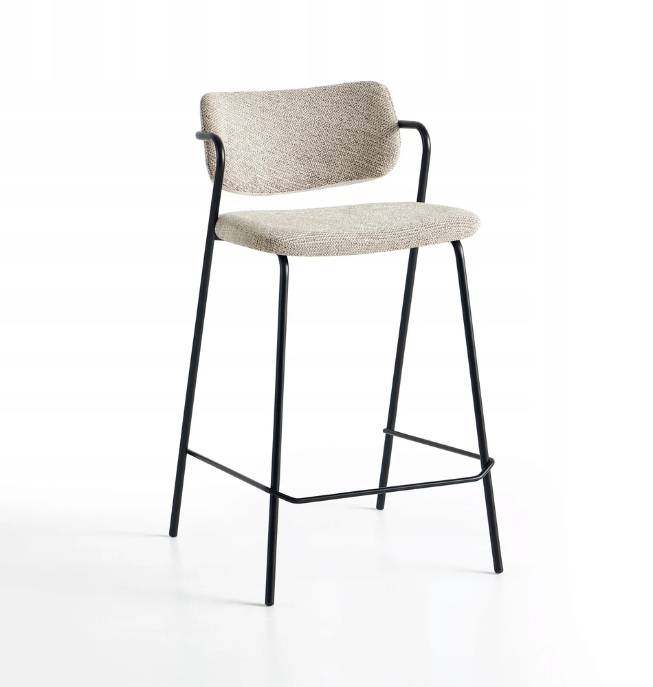 Smėlio spalvos Modern Loft minkšta baro kėdė, juodos metalinės kojos