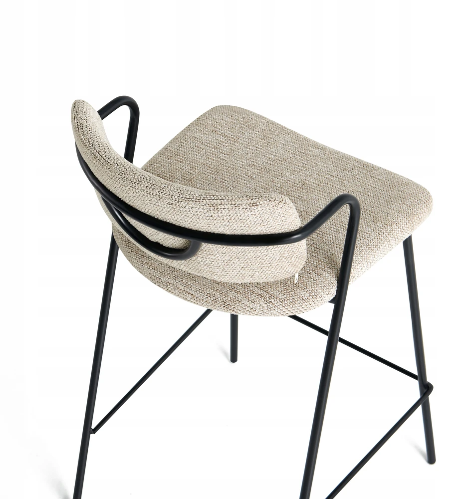Smėlio spalvos Modern Loft minkšta baro kėdė, juodos metalinės kojos