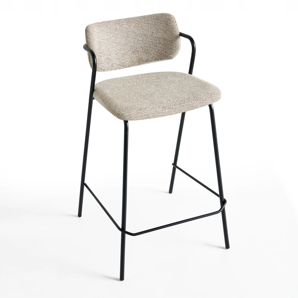 Smėlio spalvos Modern Loft minkšta baro kėdė, juodos metalinės kojos