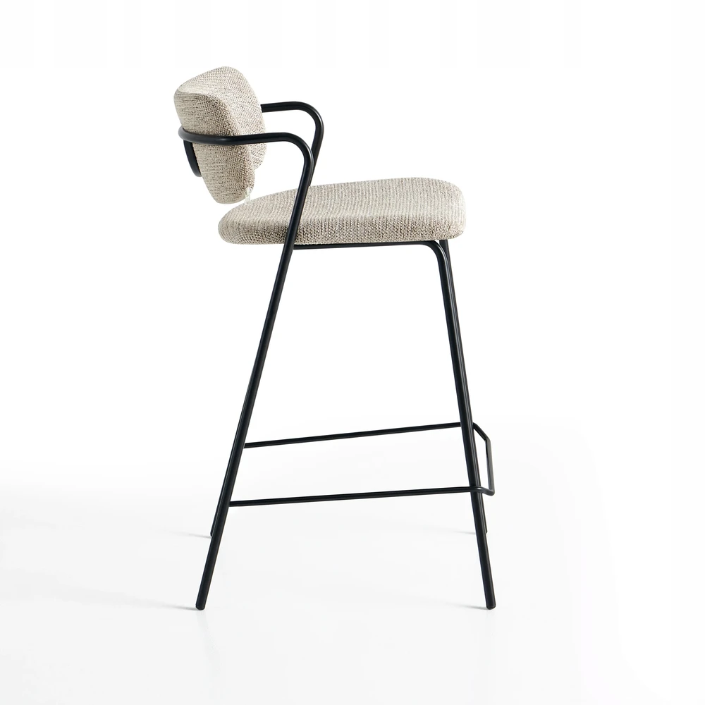 Smėlio spalvos Modern Loft minkšta baro kėdė, juodos metalinės kojos
