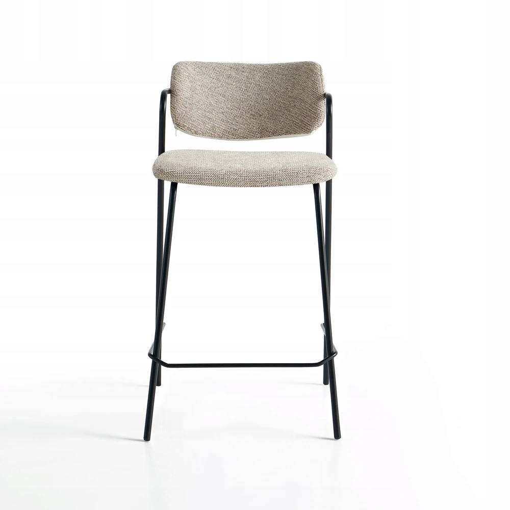 Smėlio spalvos Modern Loft minkšta baro kėdė, juodos metalinės kojos