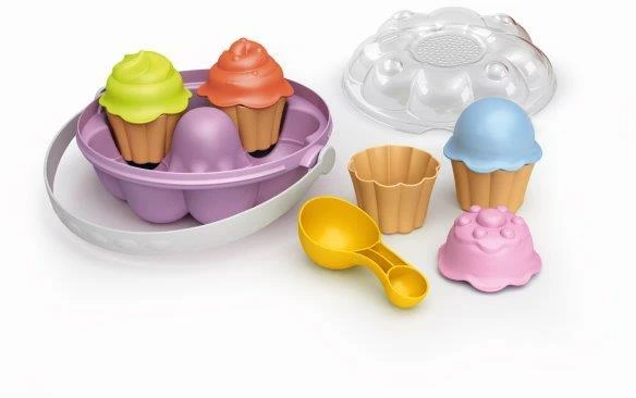 Tupiko Smėlio žaislų rinkinys - kibirėlis su keksiukų formelėmis, 18 cm