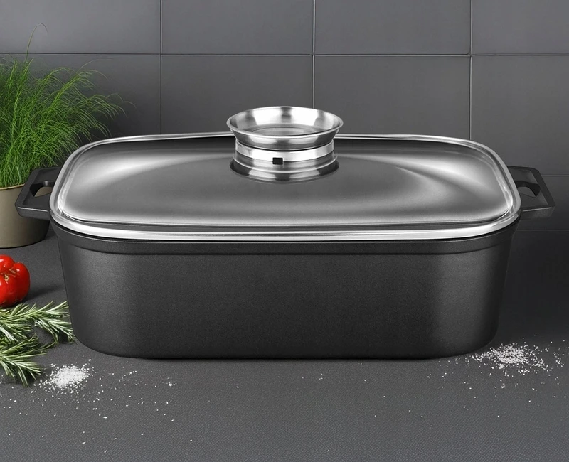 Smile DIDELIS PUODAS Keptuvė, Žąsų puodas, 7L, NELIMPANČIUS, Juodas, INDUKCINIS