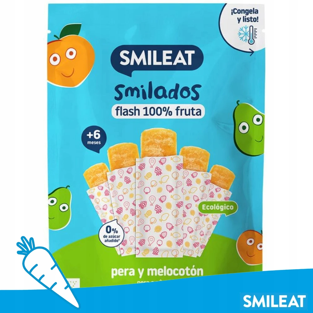 Smileat EKO vaisių putėsiai kriaušių ir persikų raminamoji priemonė, skirta dantų dygimui, šypsena