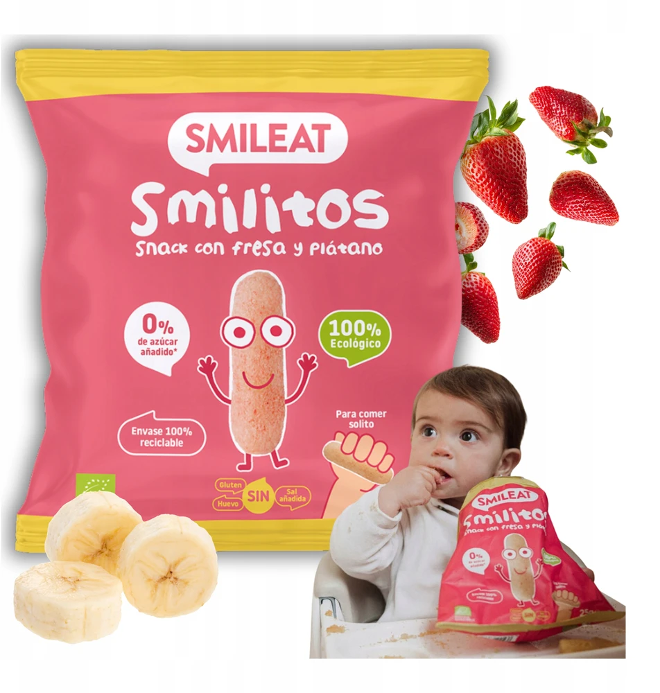 Smileat Smilitos Corn Puffs Braškių bananų sveikas užkandis 25G