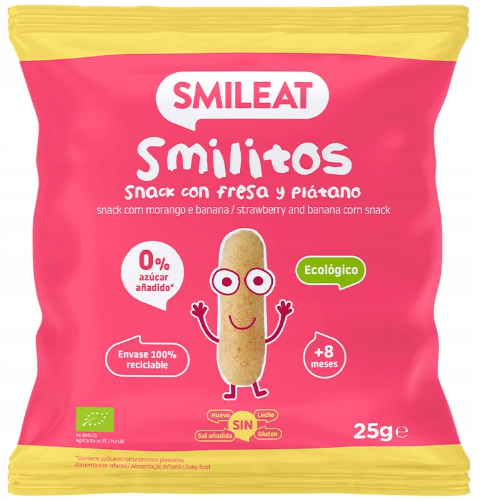 Smileat Smilitos Corn Puffs Braškių bananų sveikas užkandis 25G