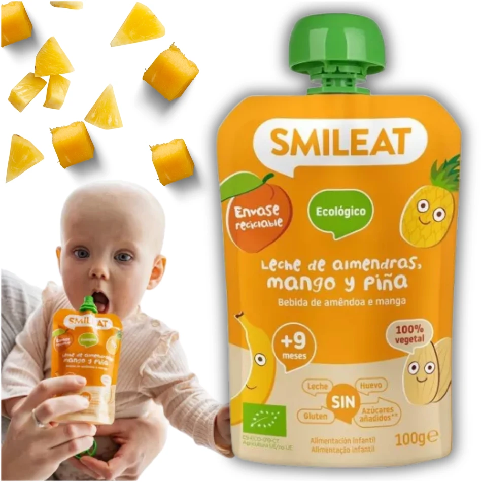 Smileat vaisių putėsiai ananasų mango migdolų desertas vaikams 9m+ 100g ekologiškas