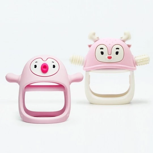 Smily Mia Baby Teethers pingvinas ir elnias šviesiai rožinės spalvos