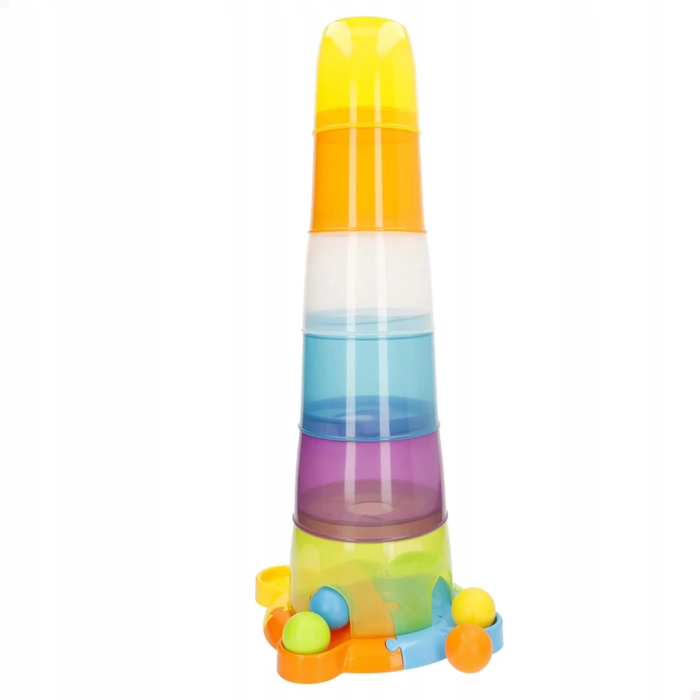 SMILY PLAY Bokštas su kamuoliukais Sensorinė piramidės rūšiavimo priemonė Vaikams 65 cm