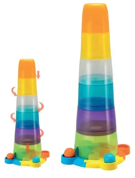 SMILY PLAY Bokštas su kamuoliukais Sensorinė piramidės rūšiavimo priemonė Vaikams 65 cm