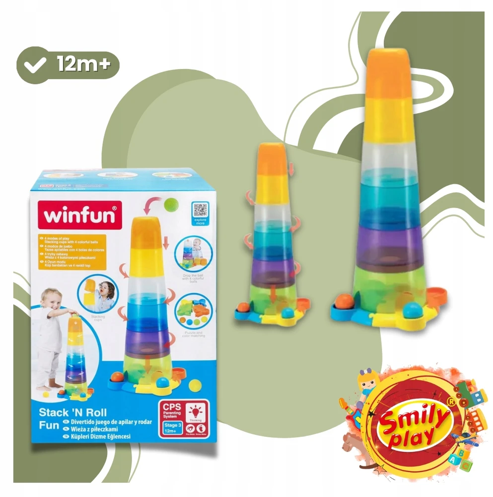 SMILY PLAY Bokštas su kamuoliukais Sensorinė piramidės rūšiavimo priemonė Vaikams 65 cm
