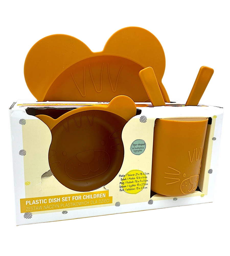 Smukee plastikinis stalo reikmenų rinkinys vaikams TIGER 5 vnt. Oranžinė