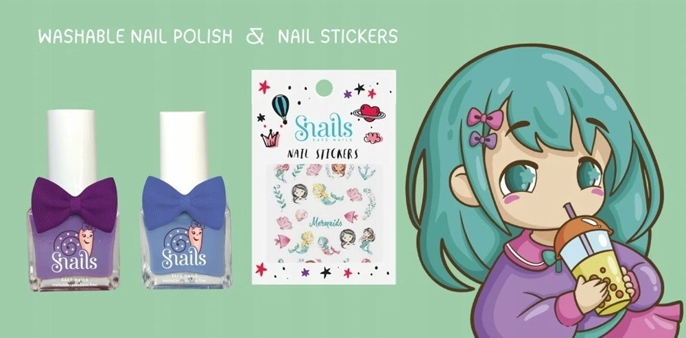 Snails MERMAID LAGOON vaikiškas nagų dekoravimo rinkinys - 2 nuplaunami nagų lakai