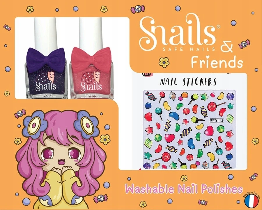 Snails Nagų dekoravimo rinkinys vaikams CANDY 2 nagų lakai, lipdukai, Sraigės