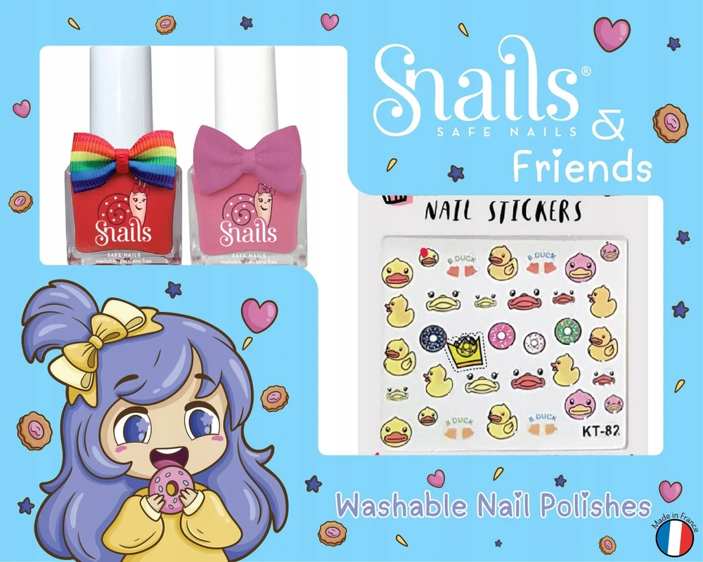 Snails Vaikiškas nagų dekoravimo rinkinys DUCKIE lakai, lipdukai, Sraigės