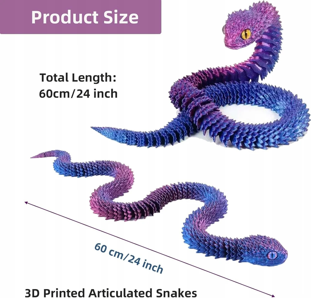 Snake Dragon 3D šarnyrinė figūrėlė, kilnojama tikroviška su spausdintuvu 60 cm