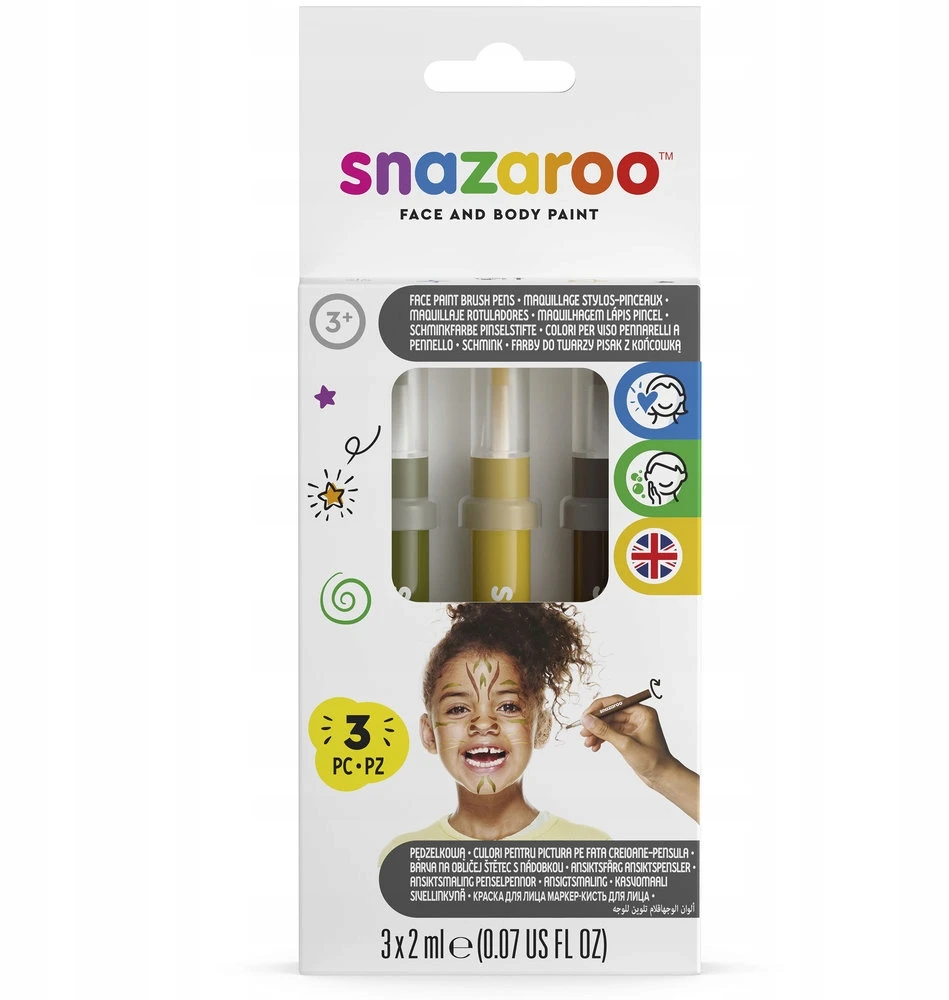 Snazaroo - Make-up color brush paint - žalias/yellow/ruda (3 pcs) (791065)
